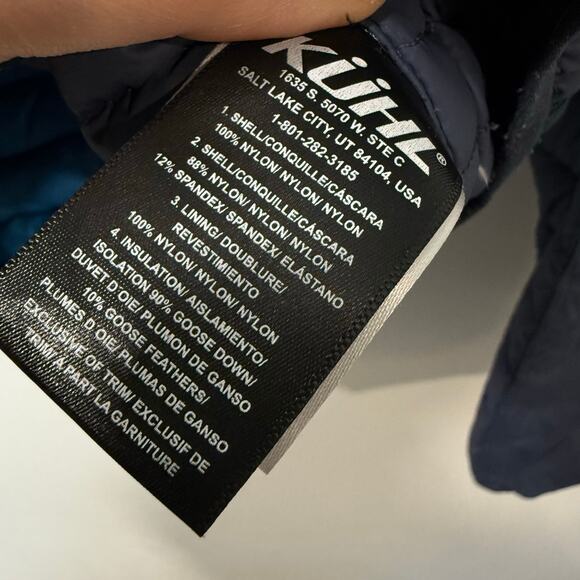 Kuhl Men's Spyfire Hooded Jacket Coat Puffer Quilted Down Fill Navy Blue Medium - Picture 10 of 10